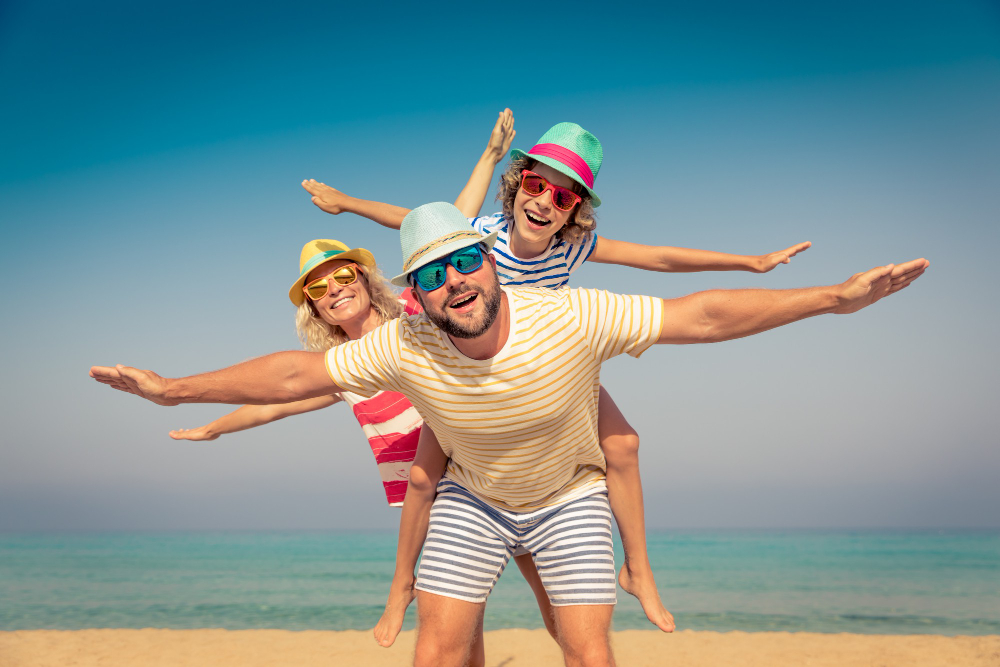 happy family summer vacation people having fun beach active healthy lifestyle